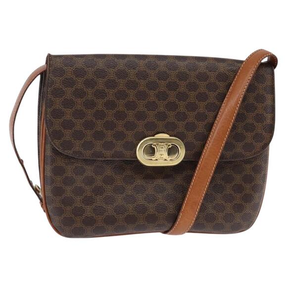 CELINE Macadam Canvas Shoulder Bag Pvc Leather Brown Gold - Picture 1 of 13